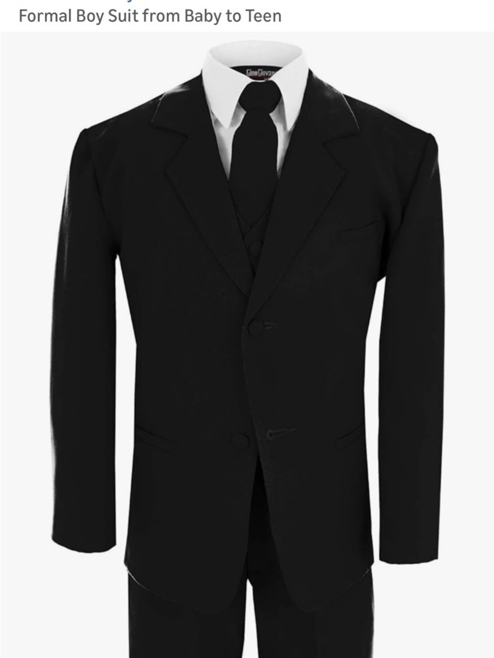 Classic Boys Black Formal Suit Set with Vest and Tie - Picture 3 of 3